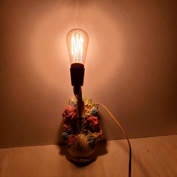 MCM Wall Light Sconce Ceramic Floral Vase Shabby Bedroom Decor Works & Bulb - Picture 3 of 9